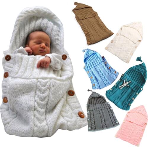 Baby Sleeping Bag Newborn Bedding Winter Solid Color Button Thicken Knitted Sleepsack Warm Footmuff Baby Stroller Kids Sleep Bag