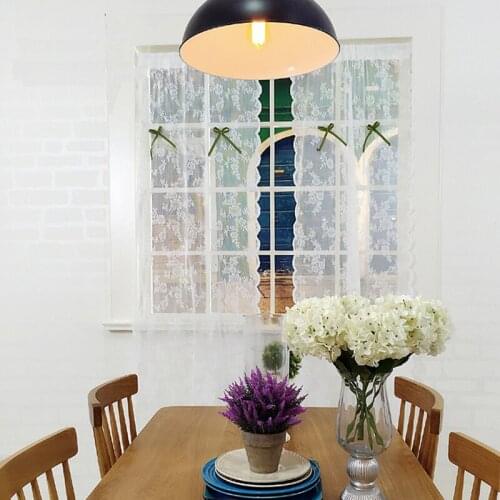 Finished Modern Style Kitchen Short Curtain White Lace Embroidery Tulle Coffee Curtain Bowknot Half-curtain for Cabinet Door