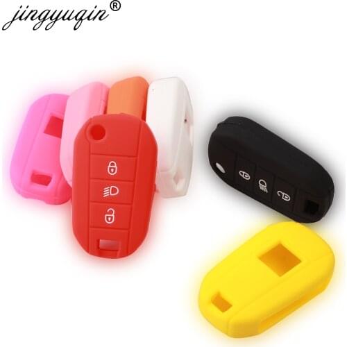 Jingyuqin 30pcs/lot 3 Button Silicone Car Key Case for Peugeot 3008 208 308 508 408 2008 RCZ Citroen Protector Cover Holder