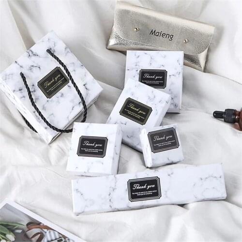 24pcs Paper Cardboard Jewelry Boxes Storage Display Carrying Box For Earrings Bracelets Necklaces White Square Rectangle Marble