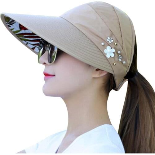 Summer Women Anti-UV Foldable Sun Visor Cap Wide Brim Breathable Outdoor Hat