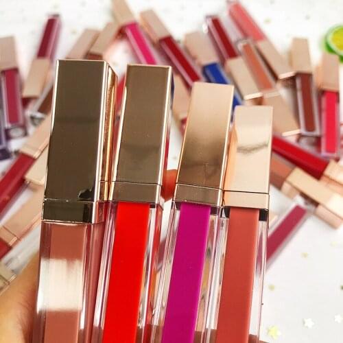 37 Colors Rose Gold Matte Liquid Lipstick Private Label Cosmetics Square Tube Lipgloss Wholesale Custom Lip Gloss Waterproof