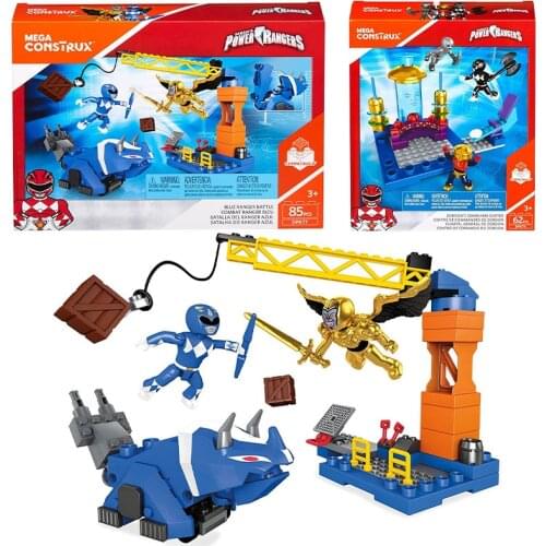 Mega Construx Mighty Morphin Power Rangers Blue Ranger Battle Zordons Command Center Set with Figure Launcher Gift for Children