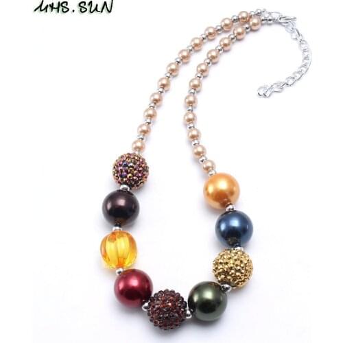 MHS.SUN New Fashion Kids Girls Chunky Beads Necklace Baby Child Chunky Bubblegum Beads Necklace Handmade Chunky Jewelry 1Pcs