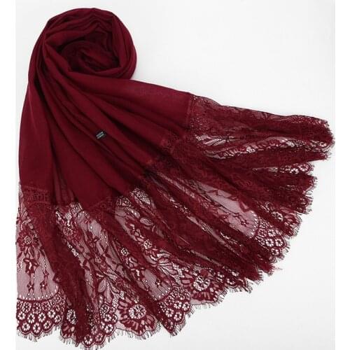 NDUCJSI Fashion Plain Lace Scarves Pashmina Mujer Muslim Hijab Ladies Shawls Wraps Cotton Spring Long Scarf 190*90cm
