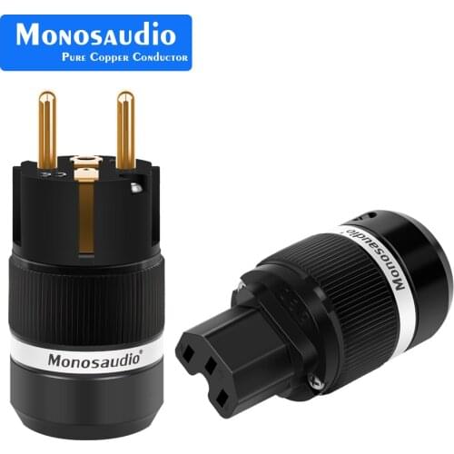 Monosaudio E100G/F100G 99.99% Pure Copper 24K Gold Plated Schuko Power Plug Connector IEC Female Plug DIY Mains Power Cord Cable