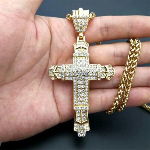 Religious Cross Men Jewelry Necklace Gold Color Stainless Steel Crucifix Pendant Chain Necklaces For Man Dropshipping XL1048