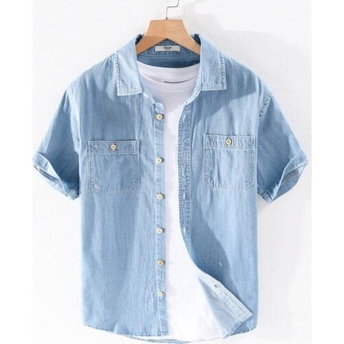 Suehaiwes style denim cotton blue shirts men brand Italy solid fashion denim shirt for men casual comfortable shirt mens camisa