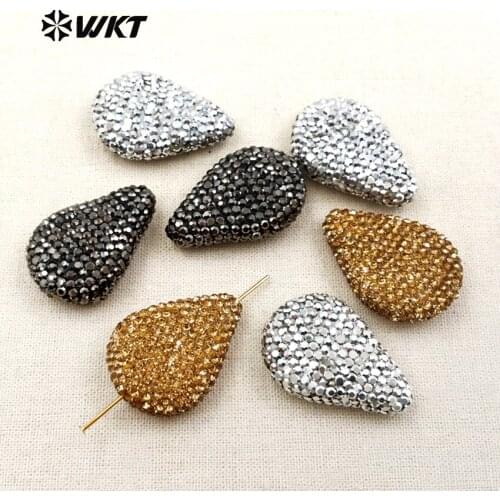 JF270 WKT New Arrival ! Wholesale Pave Beads Trendy Teardrop Shape Full Rhinestone Pave For Women Making About 20*30mm
