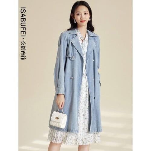 Fall 2021 new denim windbreaker womens design sense turn-over collar waist all-match temperament jacket