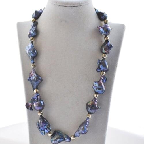 MCT·STAR Z10469 24" 33mm Black Baroque Reborn Keshi Pearl Hematite Bead Necklace