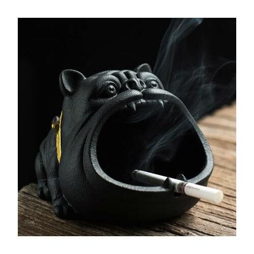 Household ceramic cute cartoon dog ashtray, creative personality trend car anti wind and anti fly ash ashtray, bully dog