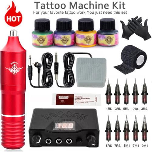 Professional Tattoo Machine Set Rotary Gun Tattoo Pen Cartridges Needles Sets Permanent Makeup Machine Body Art Tattoo Supplies