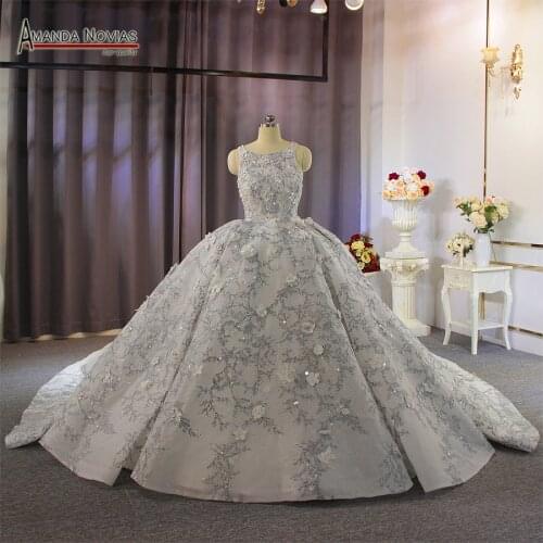 Dubai style luxury grey wedding dress with full beading custom order