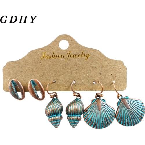 GDHY Boho Shell Conch Starfish Drop Earrings Metal Retro Blue For Women ear Earrings Brincos Female Fashion Beach Summer Jewelry