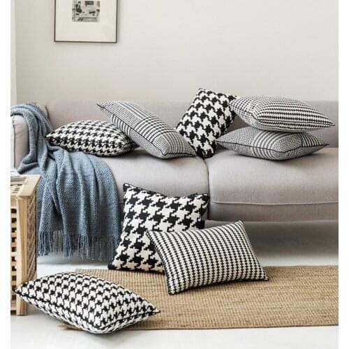 Nordic 100% Cotton Cushion Cover 45x45cm Home Furnishing Soft Decorate Swallow Gird Pillow Case Black and White Plaid Pillowcase