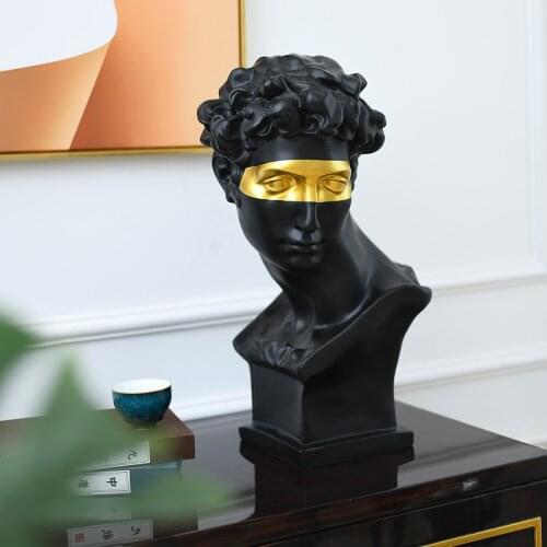 Modern David Head Statue With Gold Foil Mask Decor Luxury Model Room TV Cabinet Bookcase Large 58cm Character Furnishings