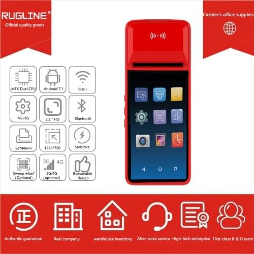 PDA Android 7.1 Printer Bluetooth Thermal Receipt Printer 58mm 4G WiFi Mobile Order POS Terminal NFC 1D Barcode Scanner