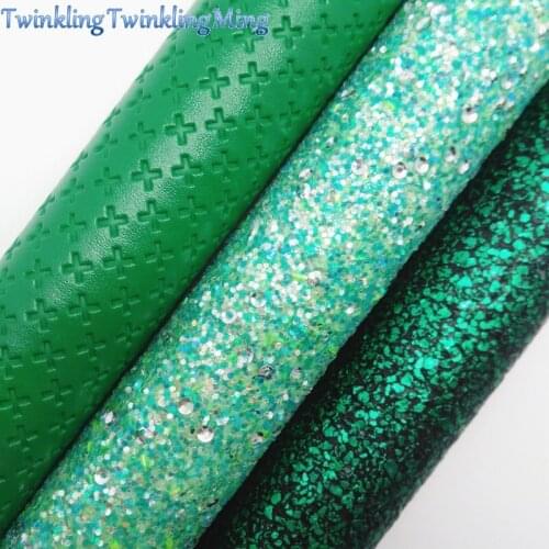 GREEN Glitter Fabirc, Faux Leather Fabric, CROSS Synthetic Leather Fabric Sheets For Bow A4 8"x11"Twinkling Ming XM492