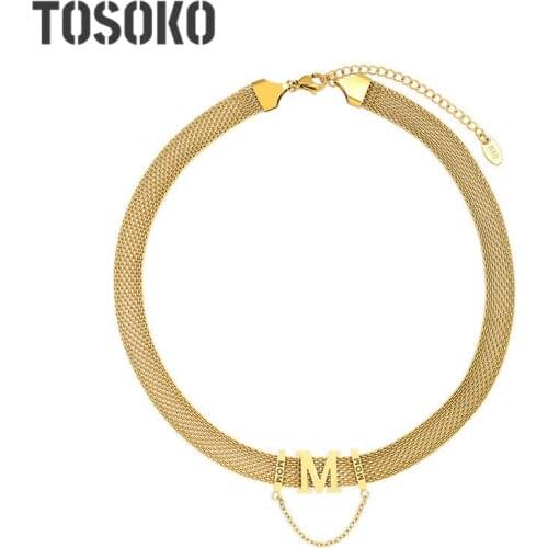 TOSOKO Stainless Steel Jewelry Letter M Tassel Pearl Strap Bracelet Sweet Bracelet For Women