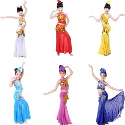 Belly Dance Costume Childrens Day Tail Fish Girl Kids Adult Female Dress for Women Sequin Performance Shoulder Off Oriental