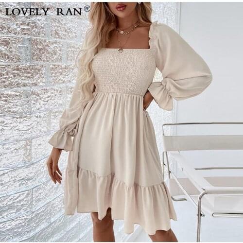 Mesh Lantern Long Sleeve Womens Midi Dress High Waist O-neck A-line White Female Dresses 2021 Summer Elegant Ladies Clothes