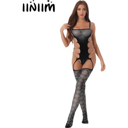Women Sexy Lingerie Hollow Out Mesh Bodysuit Nightwear Pantyhose Body Stocking Sleepwear Ladies Erotic Stockings Nylon Tights