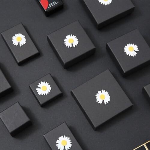12pcs/lot Black Jewelry Packing Paper Boxs Daisy Flower Design 3 Sizes For Ring/Earrings/Bracelet/Necklace/Set Gift Box