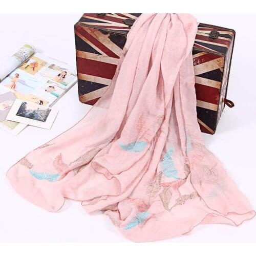 2018 Fashion Cotton Leaf Embroidery Scarf Shawls Long Leaves Pattern Wrap Hijab 2 Color Wholesale 10pcs/lot Free Shipping