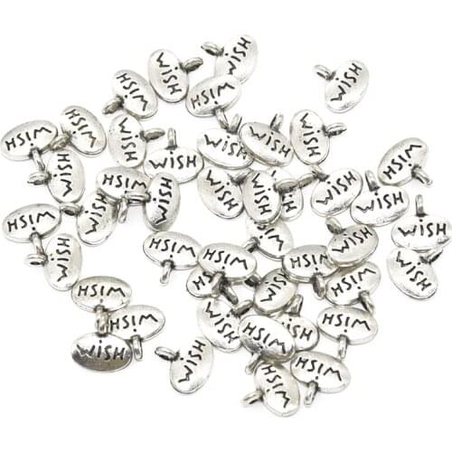 50pcs New style metal antique silver letters WISH Charms woman Fashion pendants fit DIY Jewelry bracelet accessories 10*10mm