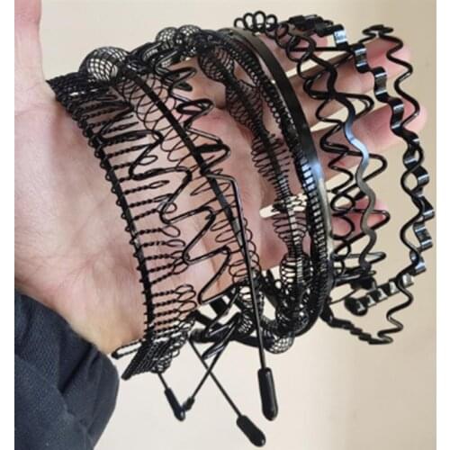 5/13pcs Fashion Black Metal Waved Style Sports Hairband Men Women Unisex Hair Band Casual Adult Headwear Wash Face Headband