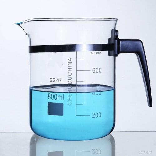 800ml Laboratory Glass Measuring Beaker with Spout Borosilicate Transparent with Plastic Handle Lab Kitchen Supplies