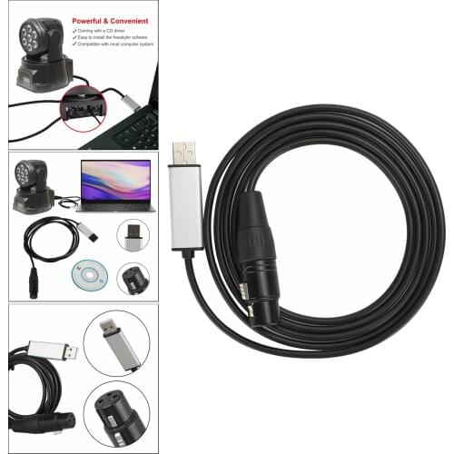 Black 1.8m/5m USB to RS485 XLR Female Interface Adapter DMX512 3PIN XLR Connector PC Studio Cable Cord Wire Adapter