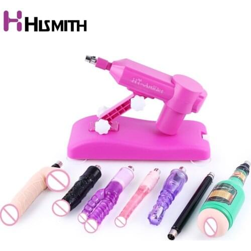 Hismith Hot Pink Sex machine with 8 different attachments water injection love machine women masturbator dildo vibrator machine