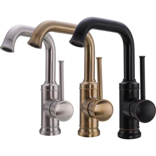 Classical Brass bathroom sink faucet Single handle single hole basin mixer faucet Rotatable spout,Antique/Brushed/ORB/Black