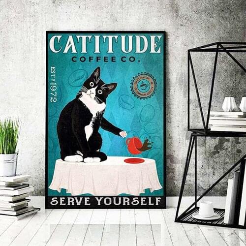 Coffee Cat Poster Signs for Home-Best gifts ever Print Vintage Plaque Retro Plate Cafe Kitchen Living Room Coffee Bar Decoration