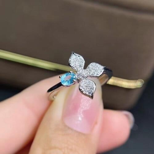 Flower style blue topaz gemstone ring fashion blue color Jewelry 925 sterling silver natural gem white silver birthday gift