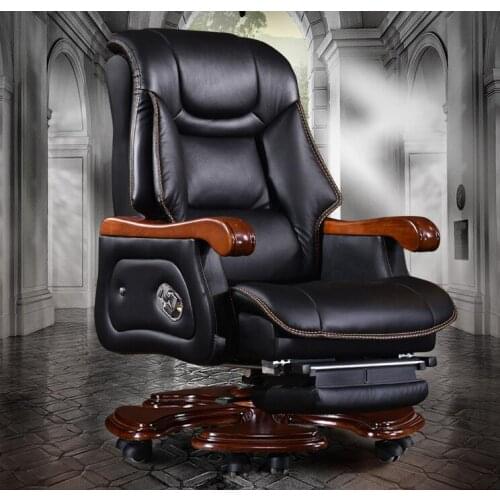 Bosss chair leather business reclining massage solid wood office computer chair household class chair lift turn chair high grad