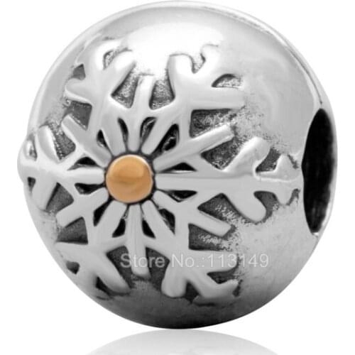 Snowflake Round Ball Authentic 925 Sterling Silver Stopper Beads Lock Clip Fit European Charm Bracelets SCSB010