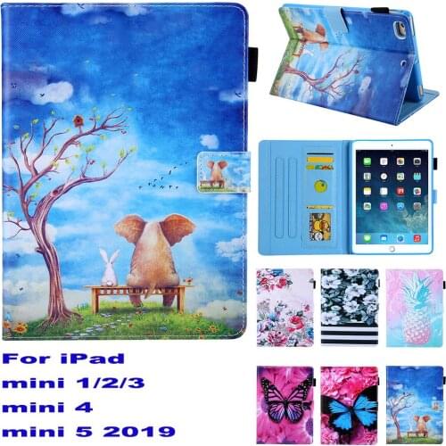 Fashion Cartoon Stand Pu Leather Fundas Case For Apple iPad mini 1/2/3 mini 4 mini 5 2019 Tablet Cover Cases Coque Card Slot