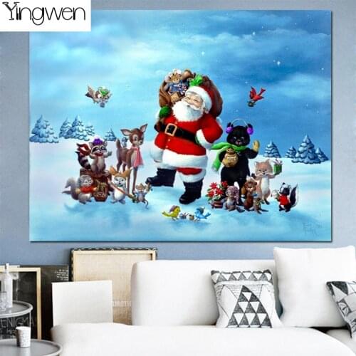 Santa Claus 5D DIY Diamond Painting Cute Animals 3D Full Diamond Embroidery Picture Cross Stitch Kit Christmas Winter Home Decor