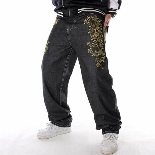 2021 New Mens Embroidered Hip-Hop Loose Graffiti Denim Baggy Streetwear Wings Jeans Pants leisure time