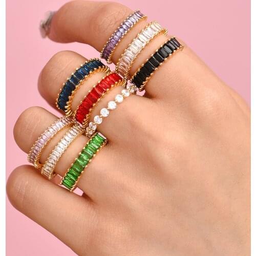 New Fashion Multi-Color Shining CZ Stone Gold Rings for Women Eternity Wedding Bands Zircon Rings Engagement Jewelry Love Gift