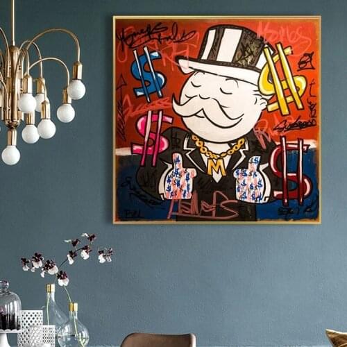 Poster Rich Money Cartoon Canvas Painting on The Wall Art Poster and Prints Graffiti Art Wall Pictures Home Decor