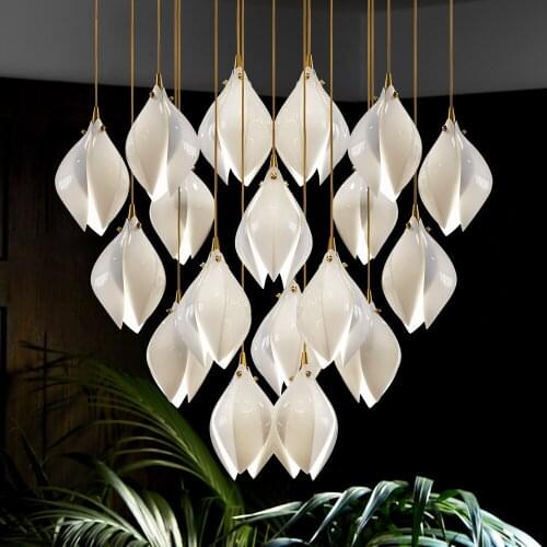 Chinese Style White Flower Pendant for Staircase Villa Hall Simplicity Haning Light Indoor Living Room Ceiling Lamp Ceramic