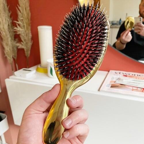 Luxury Gold And Silver Color Boar Bristle Paddle Hair Brush Massage Comb Oval Hair Brush Anti Static Hair Comb Hairdressing Tool