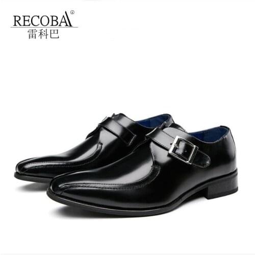 RECOBA Mens wedding shoes Black cowhand single shoes casual shoes buckle wedding shoes trend petty officer gentleman shoes 4