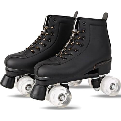 Japy Artificial Leather Roller Skates Double Line Skates Women Men Adult Two Line Skating Shoes Patines With White PU 4 Wheels