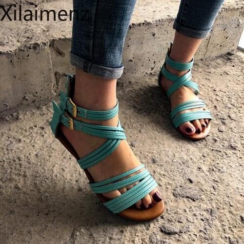 Flat Women Sandals Gladiator Black Open Toe Ladies Beach Sandals Roman Buckle Strap Female Shoes 2021 Flip Flops Sandalias Mujer