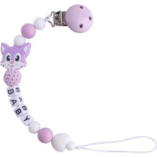 Silicone Pacifier Holder Funny fox Chupetero Chain For Infant Feeding Toddler Chew Toys Pacifier Clip BPA Free Personalised Name